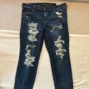 American Eagle Outfitters Blue Skinny Jeans with Distressed Details